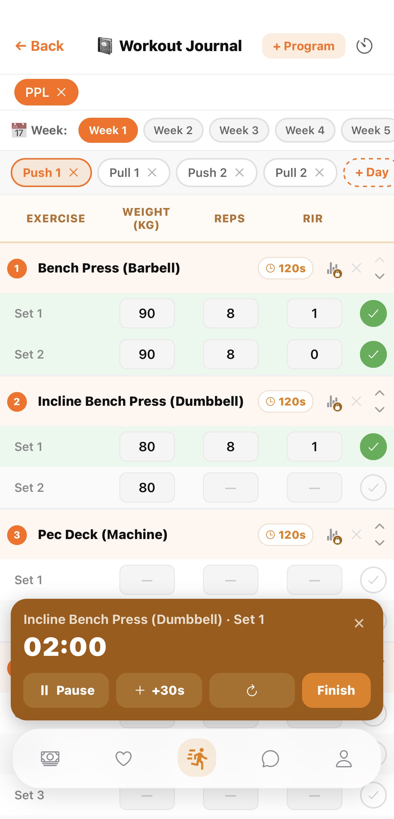 Workout log — capture every set, every weight.